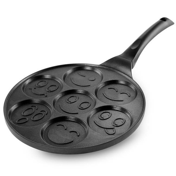 Megachef Megachef MC-HAPPYCAKES1 10.5 in. Happy Face Emoji Aluminum Nonstick Pancake Maker Pan with Cool Touch Handle MC-HAPPYCAKES1